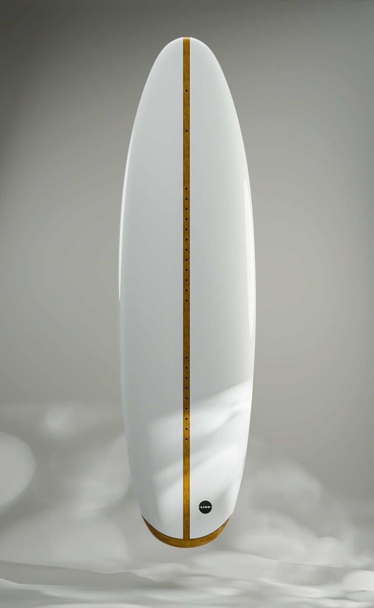 LIND Canvas electric surfboard in white with wooden elements.