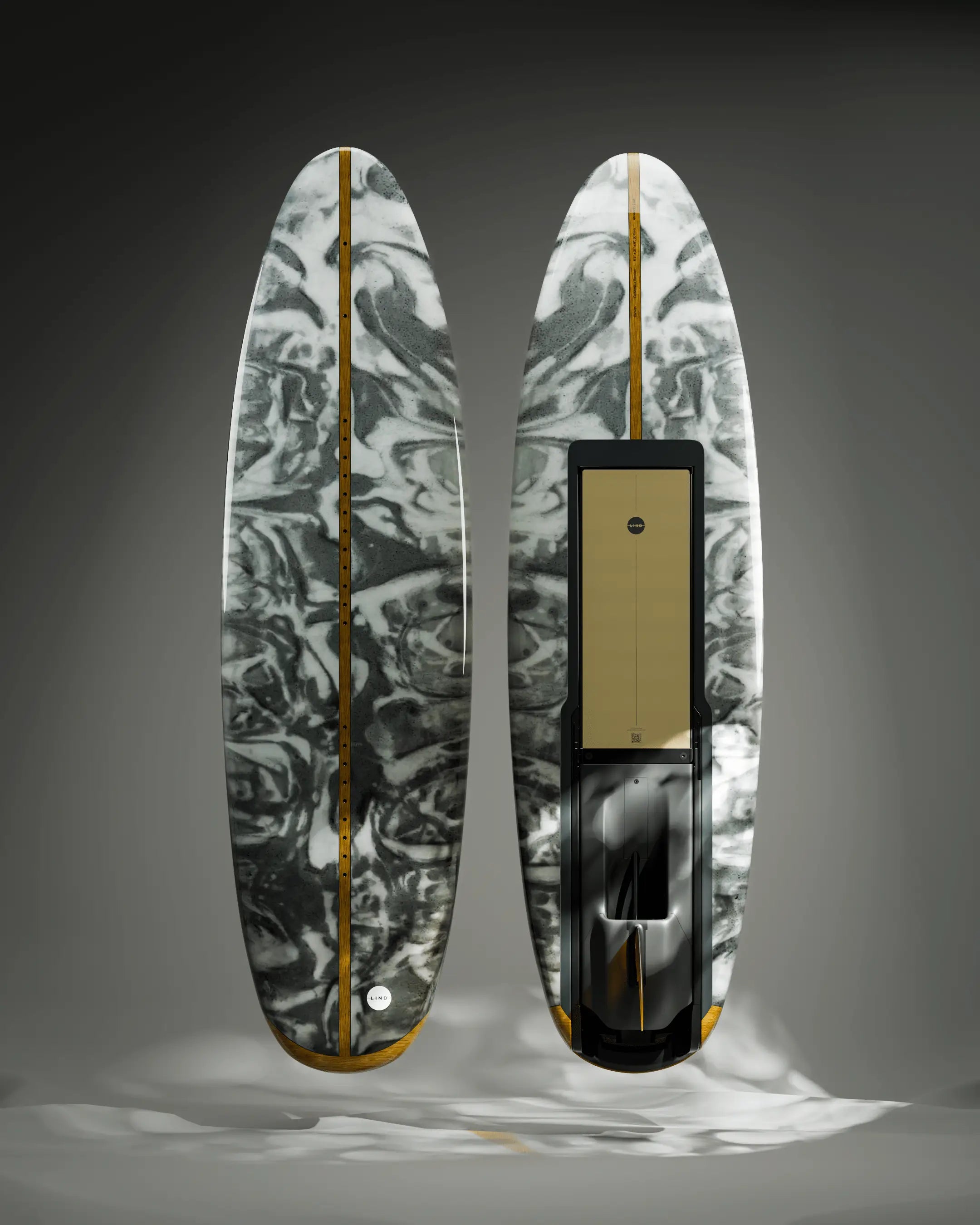 The Lind Art Surfboard called OVERLORD with white and black colour gradients from Critters Toy Co.