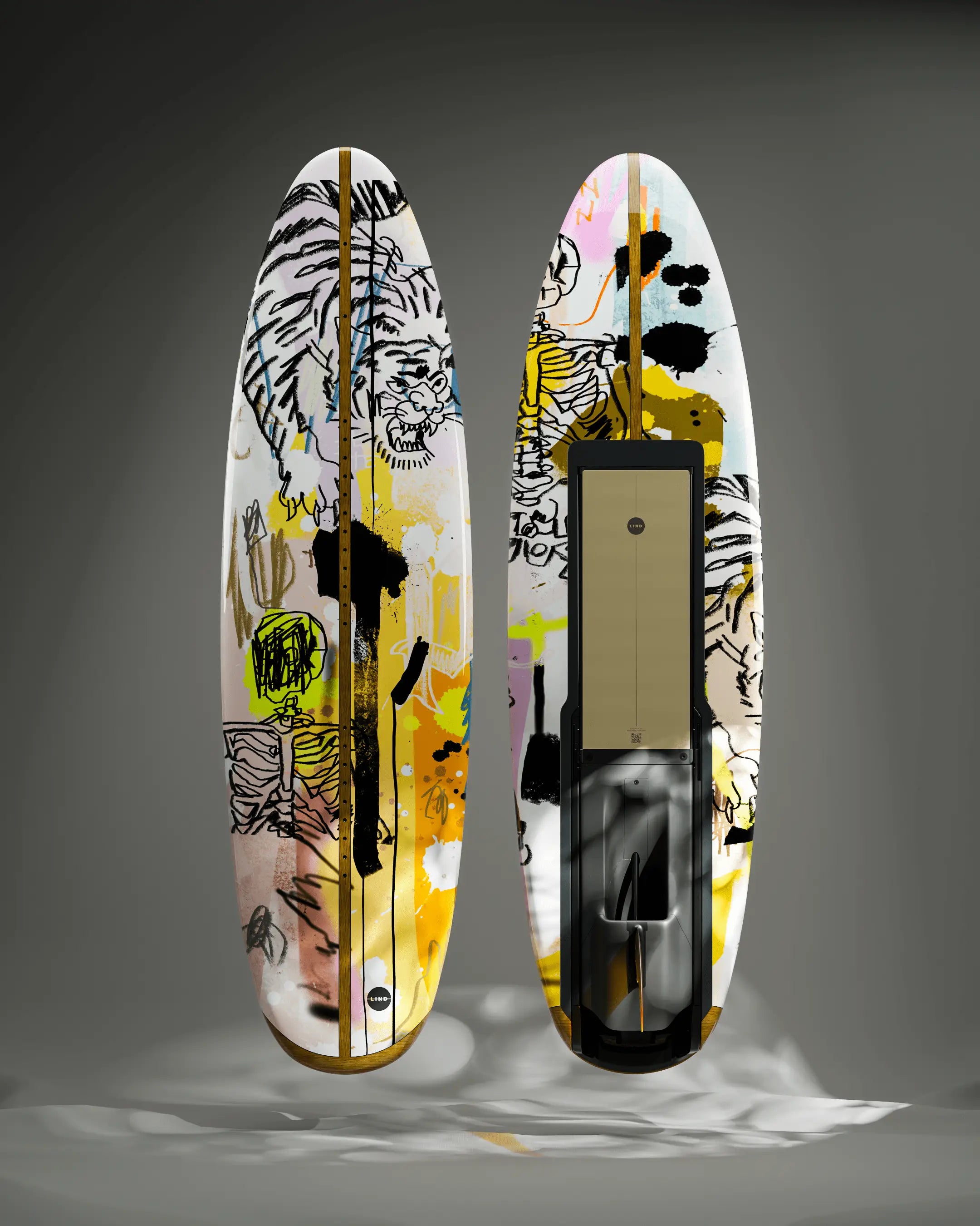 The Lind Art Surfboard called Best of Friends with a tiger on it by Terry Urban.