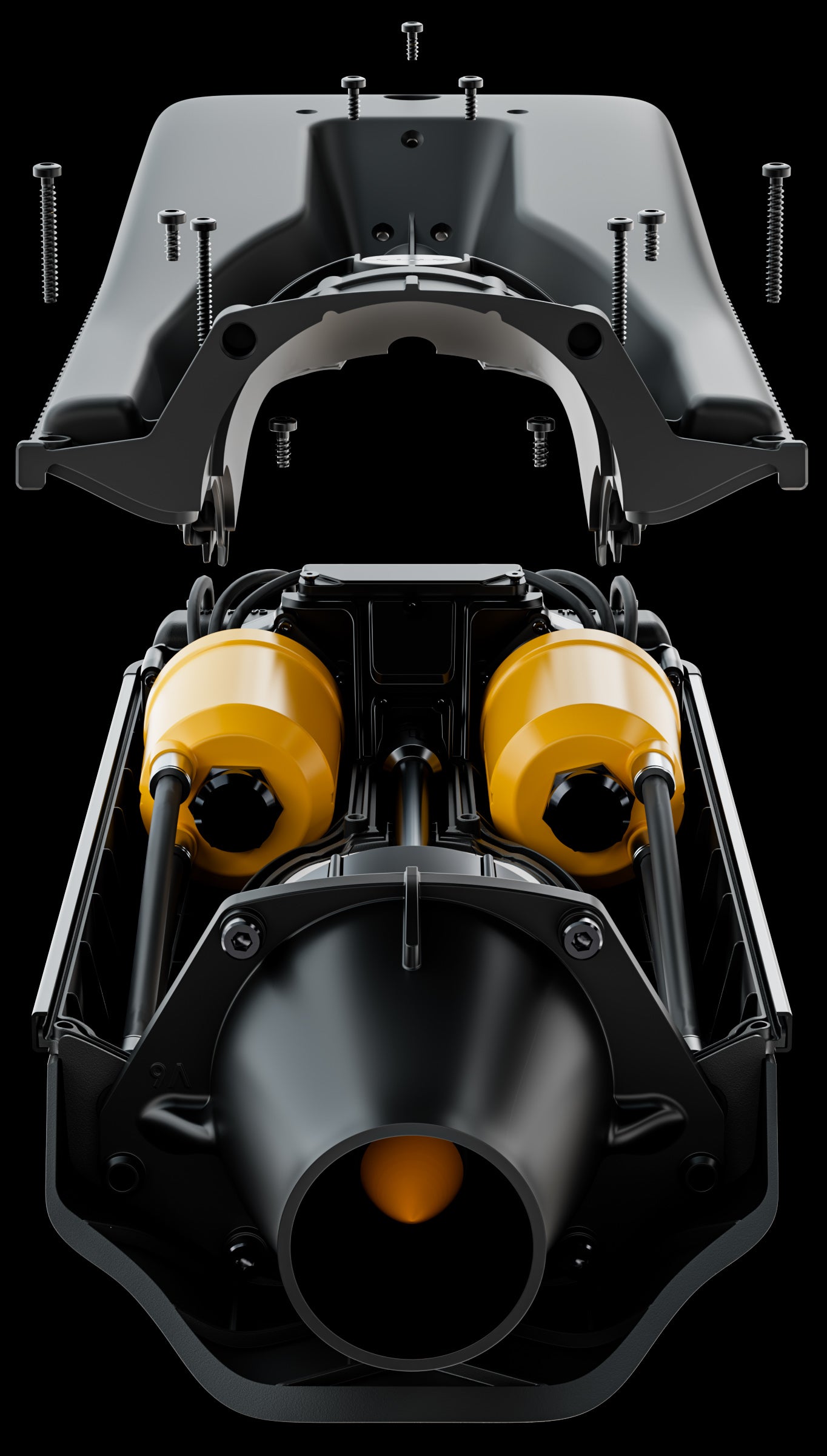 The inside of the engine is shown.