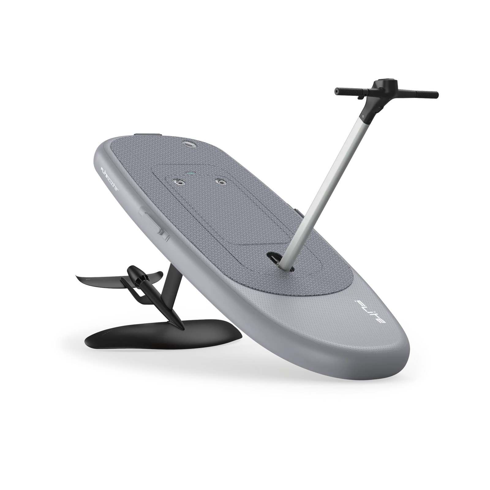 Der Flitescooter in Silber mit Stützstange.